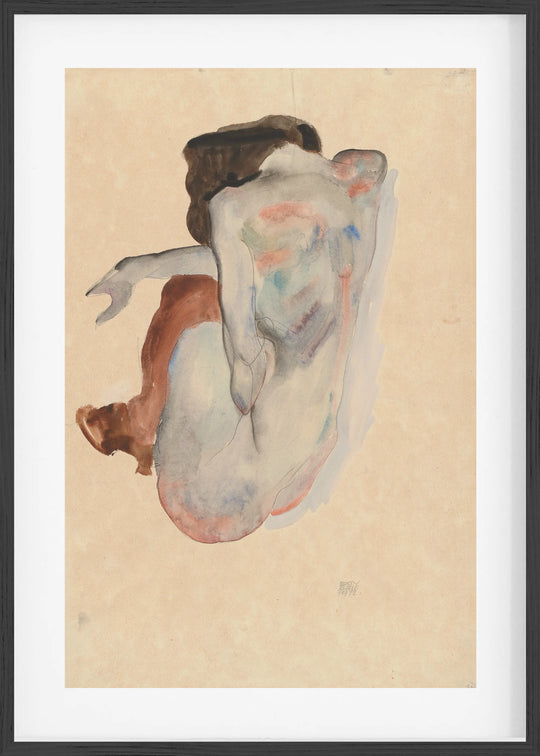 Crouching Nude in Shoes and Black Stockings, Back View (1912) Fine Art Baskı