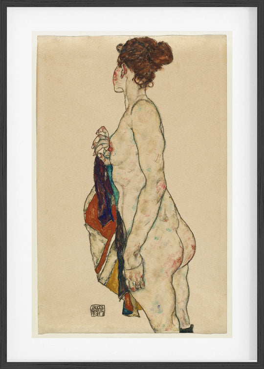 Standing Nude with a Patterned Robe (1917) Fine Art Baskı
