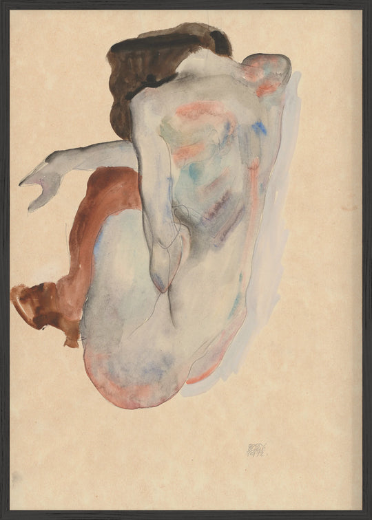 Crouching Nude in Shoes and Black Stockings, Back View (1912) Fine Art Baskı
