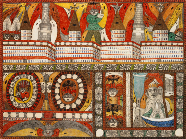 Adolf Wölfli - Die furchtbare Riesen=Brunst Deer Riesen=Stadt, Mutter=Kohrn,=Ost=Wand=Hall (1922)