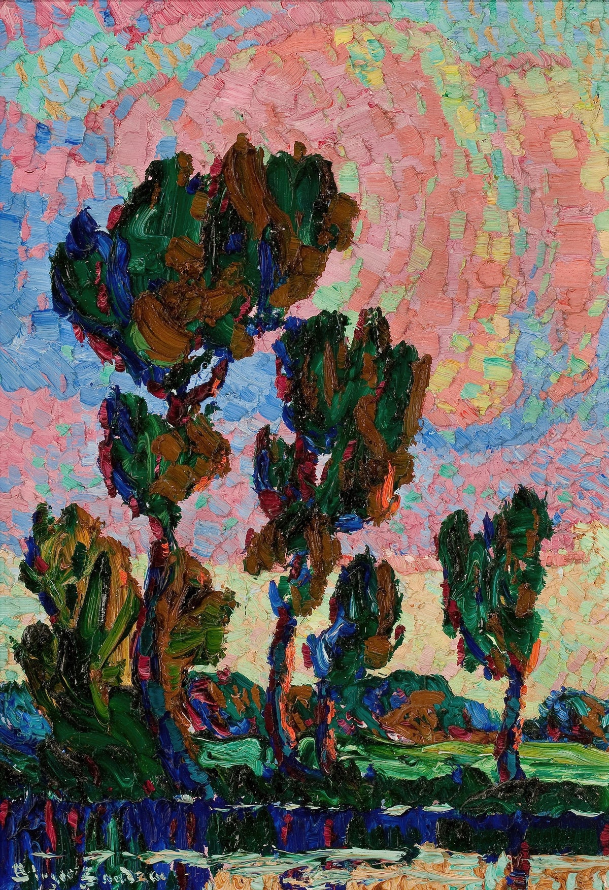 Birger Sandzén - Cottonwood Trees and Pond (1922)