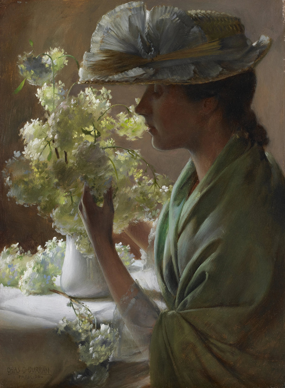 Charles Courtney Curran - Lady with a Bouquet (Snowballs) (1890)