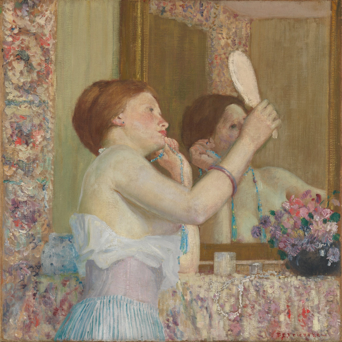 Frederick Carl Frieseke - Woman with a Mirror (Femme qui se mire) (1911)