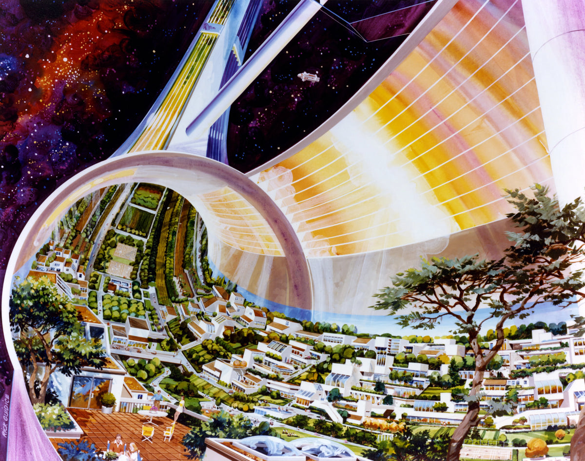 NASA - A toroidal colony's interior with a cutaway view