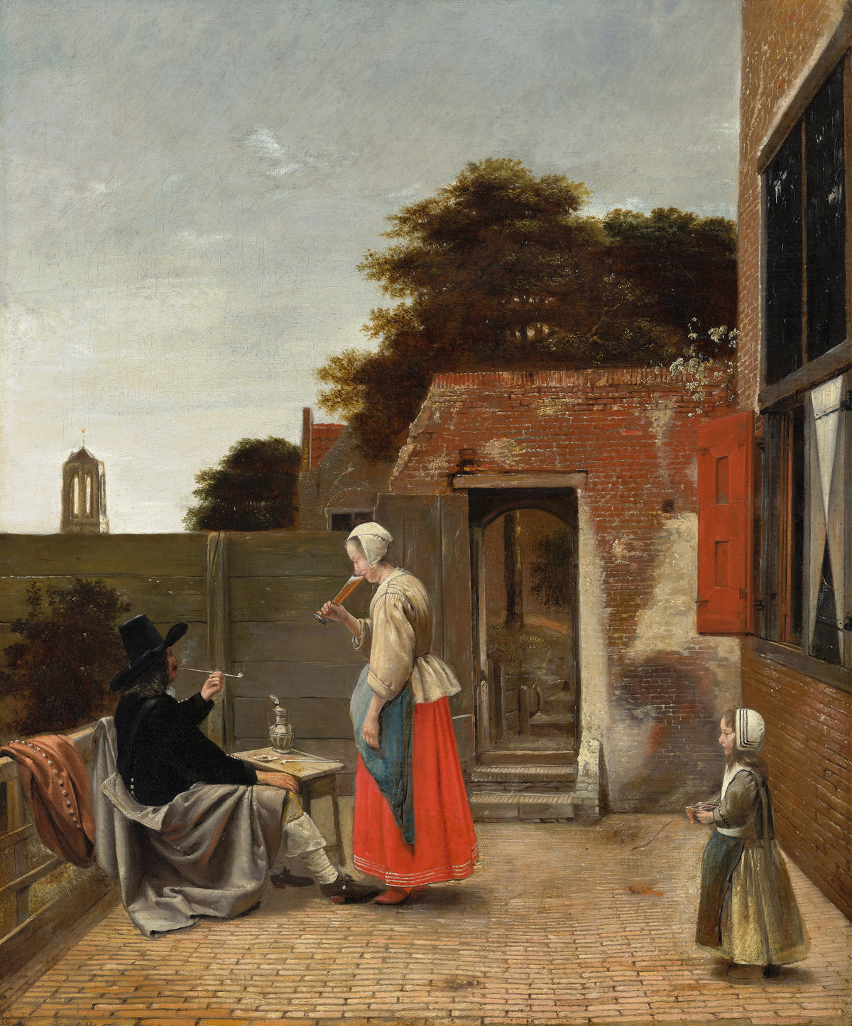 Pieter de Hooch - A Man Smoking and a Woman Drinking in a Courtyard (circa 1658-1660)