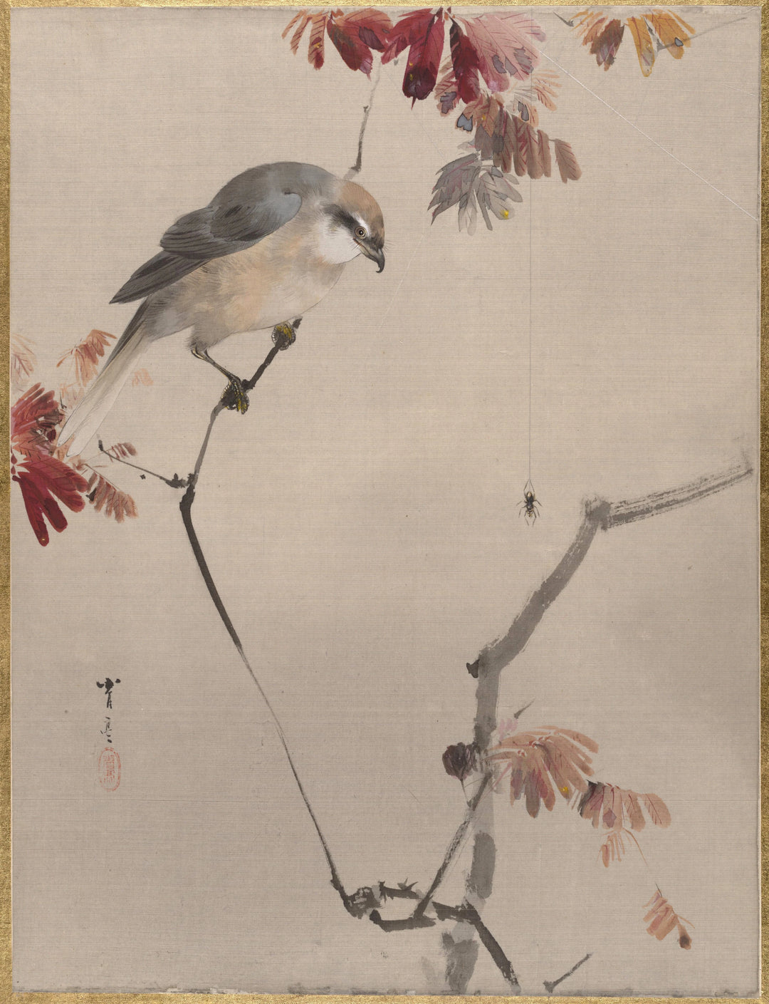Bird on Branch Watching Spider (1887)